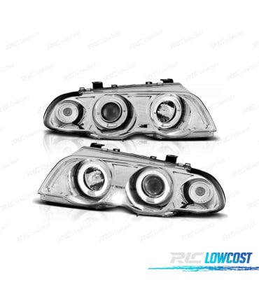 FAROS BMW E46 98-01 OJOS ANGEL FONDO CROMO