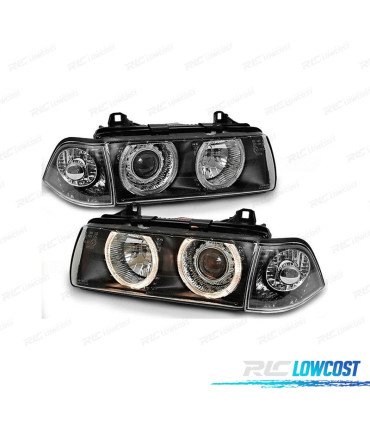 FAROS BMW E36 90-99 OJOS ANGEL FONDO NEGRO H7