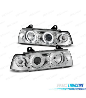 FAROS BMW E36 90-99 OJOS ANGEL FONDO CROMO