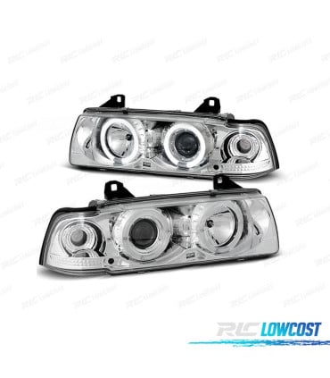 FAROS BMW E36 90-99 OJOS ANGEL FONDO CROMO