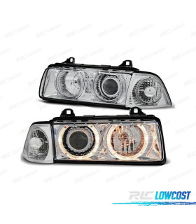 FAROS BMW E36 90-99 OJOS ANGEL HALOGENO FONDO CROMO