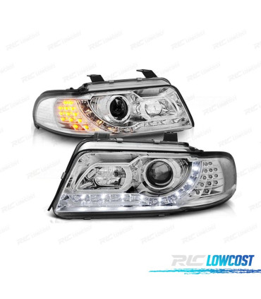 FAROS AUDI A4 B5 99-01 LUZ DIURNA LED FONDO CROMO