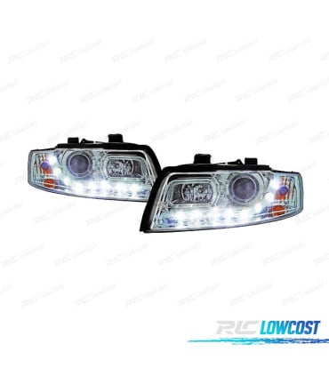 FAROS AUDI A4 B6 00-04 LUZ DIURNA LED FONDO CROMO