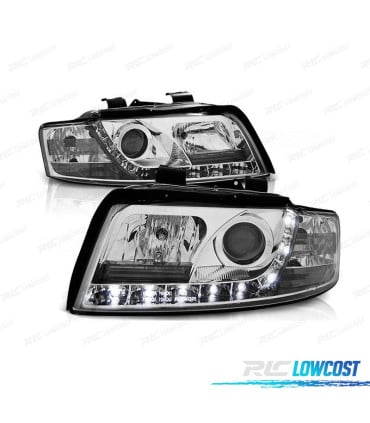 FAROS AUDI A4 B6 00-04 LUZ LED DIURNA FONDO CROMO
