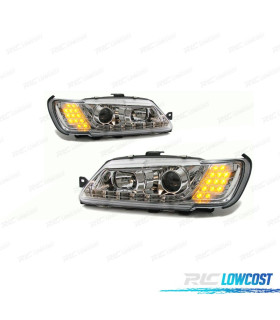FAROS PEUGEOT 306 93-97 LUZ DIURNA LED FONDO CROMO