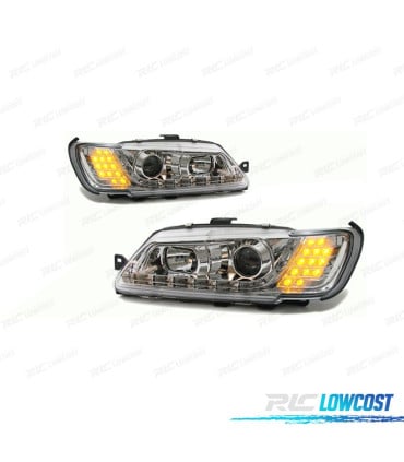 FAROS PEUGEOT 306 93-97 LUZ DIURNA LED FONDO CROMO