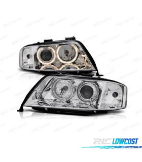 FAROS AUDI A6 4B 97-01 OJOS ANGEL FONDO CROMO
