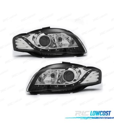 FAROS AUDI A4 B7 04-07 LUZ DIURNA FONDO NEGRO CROMO