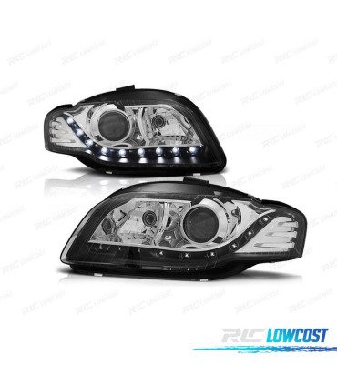 FAROS AUDI A4 B7 04-07 LUZ DIURNA FONDO NEGRO CROMO