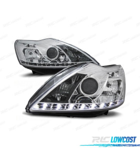 FAROS FORD FOCUS 08-10 LUZ DIURNA FONDO CROMO
