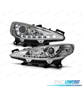 FAROS PEUGEOT 207 06-12 LUZ LED DIURNA FONDO CROMO