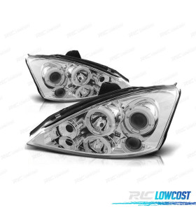 FAROS PARA FORD FOCUS 98-01 OJOS ANGEL FONDO CROMO