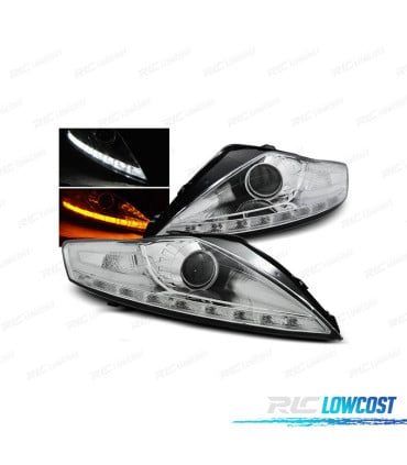 FAROS FORD MONDEO MK4 07-10 LUZ DIURNA + INTERMITENTE LED FONDO CROMO