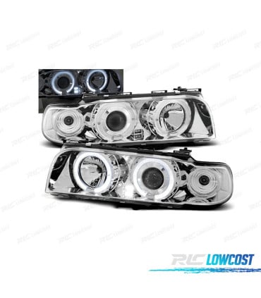 FAROS BMW SERIE 7 E38 94-98 OJOS ANGEL FONDO CROMO