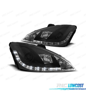FAROS PARA FORD FOCUS 01-04 LUZ DIURNA LED FONDO NEGRO H1-H1
