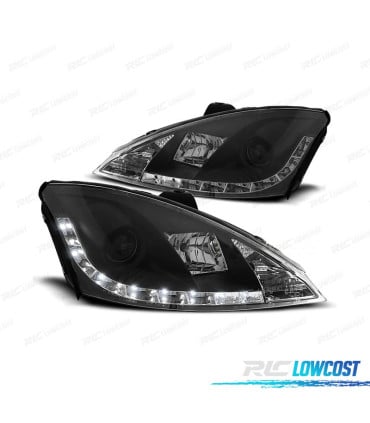 FAROS PARA FORD FOCUS 01-04 LUZ DIURNA LED FONDO NEGRO H1-H1