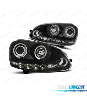 FAROS VOLKSWAGEN VW GOLF 5 03-08 JETTA 05-10 OJOS DE ANGEL LUZ DIURNA LED + CCFL FONDO NEGRO