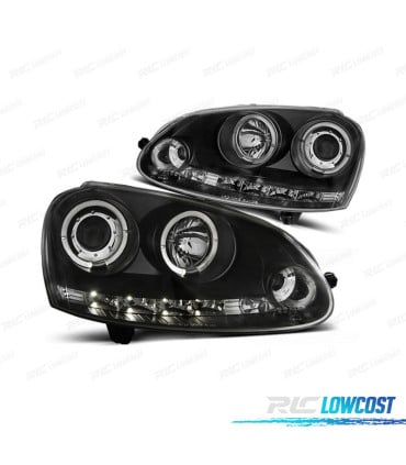FAROS VOLKSWAGEN VW GOLF 5 03-08 JETTA 05-10 OJOS DE ANGEL LUZ DIURNA LED + CCFL FONDO NEGRO