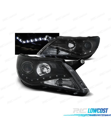 FAROS VOLKSWAGEN VW TIGUAN 07-11 LUZ DIURNA LED FONDO NEGRO