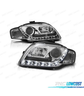 FAROS AUDI A4 B7 04-07 LUZ DIURNA REAL LED FONDO CROMO