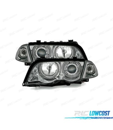 FAROS BMW E46 4 PUERTAS 98-01 OJOS ANGEL CCFL FONDO CROMO H7-H7