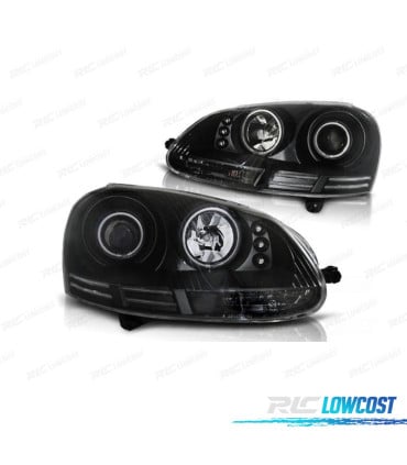 FAROS VOLKSWAGEN VW GOLF 5 OJOS ANGEL CCFL LUZ DIURNA LED FONDO NEGRO
