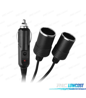 ADPTADOR MECHERO COCHE 12V 2 ENTRADAS Y CABLE 28CM