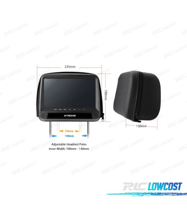 PAREJA DE REPOSACABEZAS DVD CON PANTALLA 9" TÁCTIL HD COLOR NEGRO Y HDMI