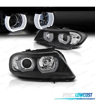 FAROS BMW E90 E91 05-08 OJOS ANGEL 3D FONDO NEGRO