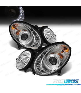 FAROS XENON MERCEDES CLASE E W211 02-06 LUZ DIURNA FONDO CROMO
