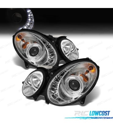 FAROS XENON MERCEDES CLASE E W211 02-06 LUZ DIURNA FONDO CROMO