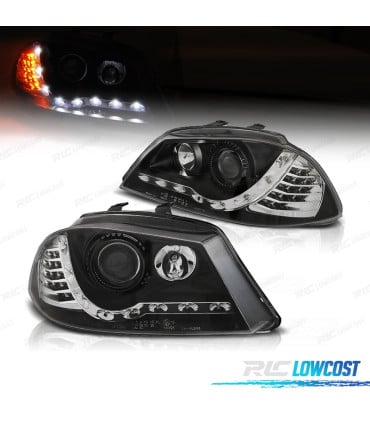 FAROS SEAT IBIZA 6L 02-08 LUZ DIURNA Y INTERMITENTE LED FONDO NEGRO