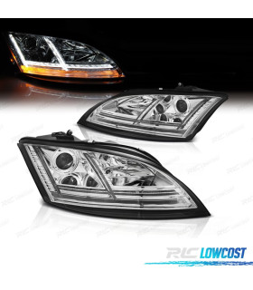 FAROS DE XENON CON LUZ DIURNA LED Y INTERMITENTES DINAMICOS AUDI TT 8J 06-10 FONDO CROMO