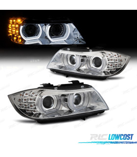 FAROS XENON OJOS ANGEL 3D PARA BMW SERIE 3 E90 E91 08-12 FONDO CROMO