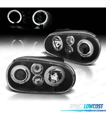 FAROS VOLKSWAGEN VW GOLF 4 OJOS ANGEL LED LOOK R32 FONDO NEGRO