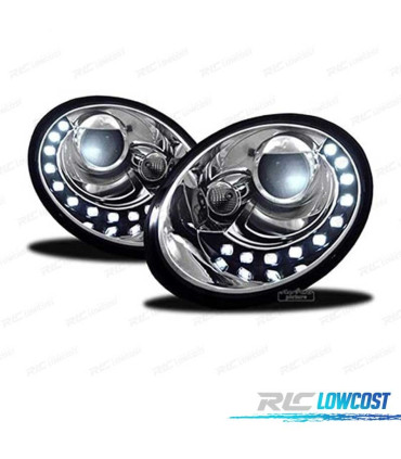 FAROS PARA VOLKSWAGEN VW BEETLE 05-11 LUZ DIURNA FONDO CROMO LED