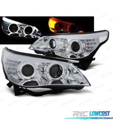 FAROS BMW E60 03-07 OJOS ANGEL CCFL FONDO CROMO
