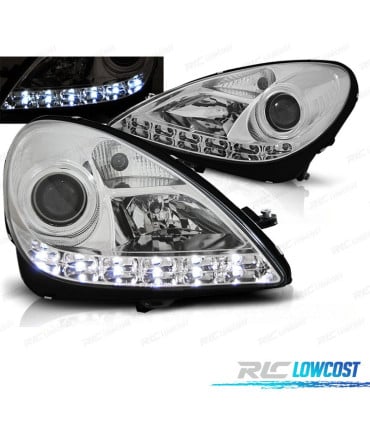 FAROS MERCEDES CLASE SLK R171 04-11 LUZ DIURNA LED FONDO CROMO