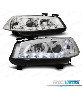FAROS RENAULT MEGANE 02-05 LUZ DIURNA LED FONDO CROMO