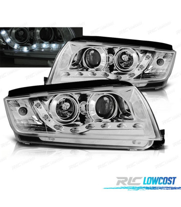 FAROS SKODA FABIA 99-07 LUZ DIURNA LED FONDO CROMO