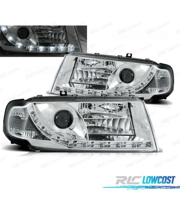 FAROS PARA SKODA OCTAVIA 01-04 LUZ DIURNA LED FONDO CROMO