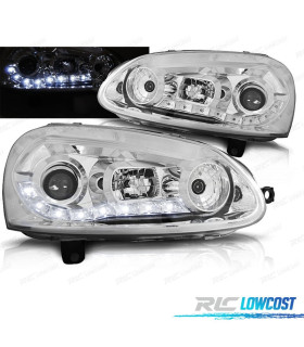 FAROS VOLKSWAGEN VW GOLF MK5 03-08 LUZ DIURNA LED FONDO CROMO