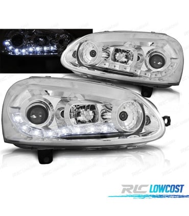 FAROS VOLKSWAGEN VW GOLF MK5 03-08 LUZ DIURNA LED FONDO CROMO