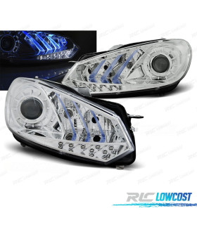 FAROS PARA VOLKSWAGEN VW GOLF 6 08-12 DRL CHROME BLUE LIGHT