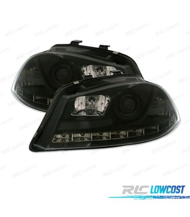 FAROS PARA SEAT IBIZA Y CORDOBA 6L 02-08 LUZ DIURNA LED FONDO NEGRO