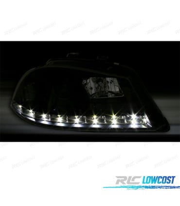 FAROS PARA SEAT IBIZA Y CORDOBA 6L 02-08 LUZ DIURNA LED FONDO NEGRO