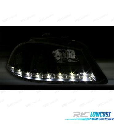 FAROS SEAT IBIZA CORDOBA 6L 02-08 LUZ DIURNA LED FONDO NEGRO