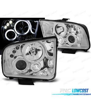 FAROS FORD MUSTANG 04-09 OJOS ANGEL LED CROMADOS