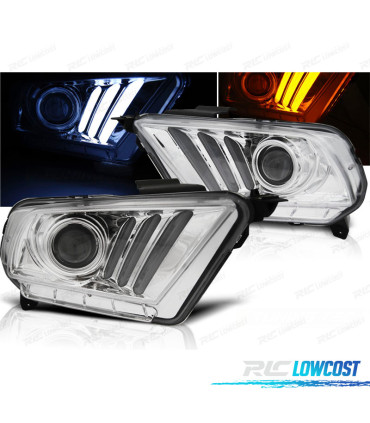 FAROS FORD MUSTANG 10-14 LED DINÁMICOS CROMADOS