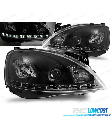 FAROS PARA OPEL CORSA C 00-06 LUZ DIURNA LED NEGROS